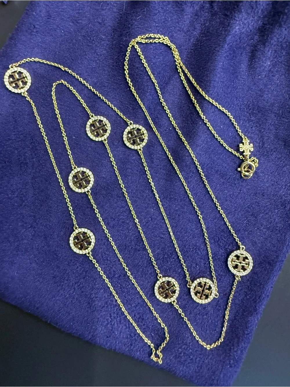 TORY BURCH Miller Pave Long Station Necklace in Gold/Crystal